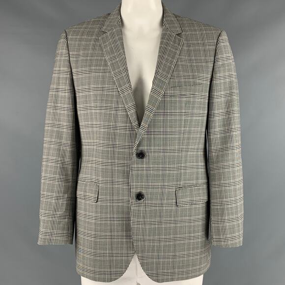 HUGO BOSS Size 44 Black White Glenplaid Virgin Wool Sport Coat